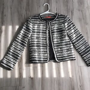 Alice and Olivia 'Kidman' Boxy Jacket Tweed Gray White Size XS